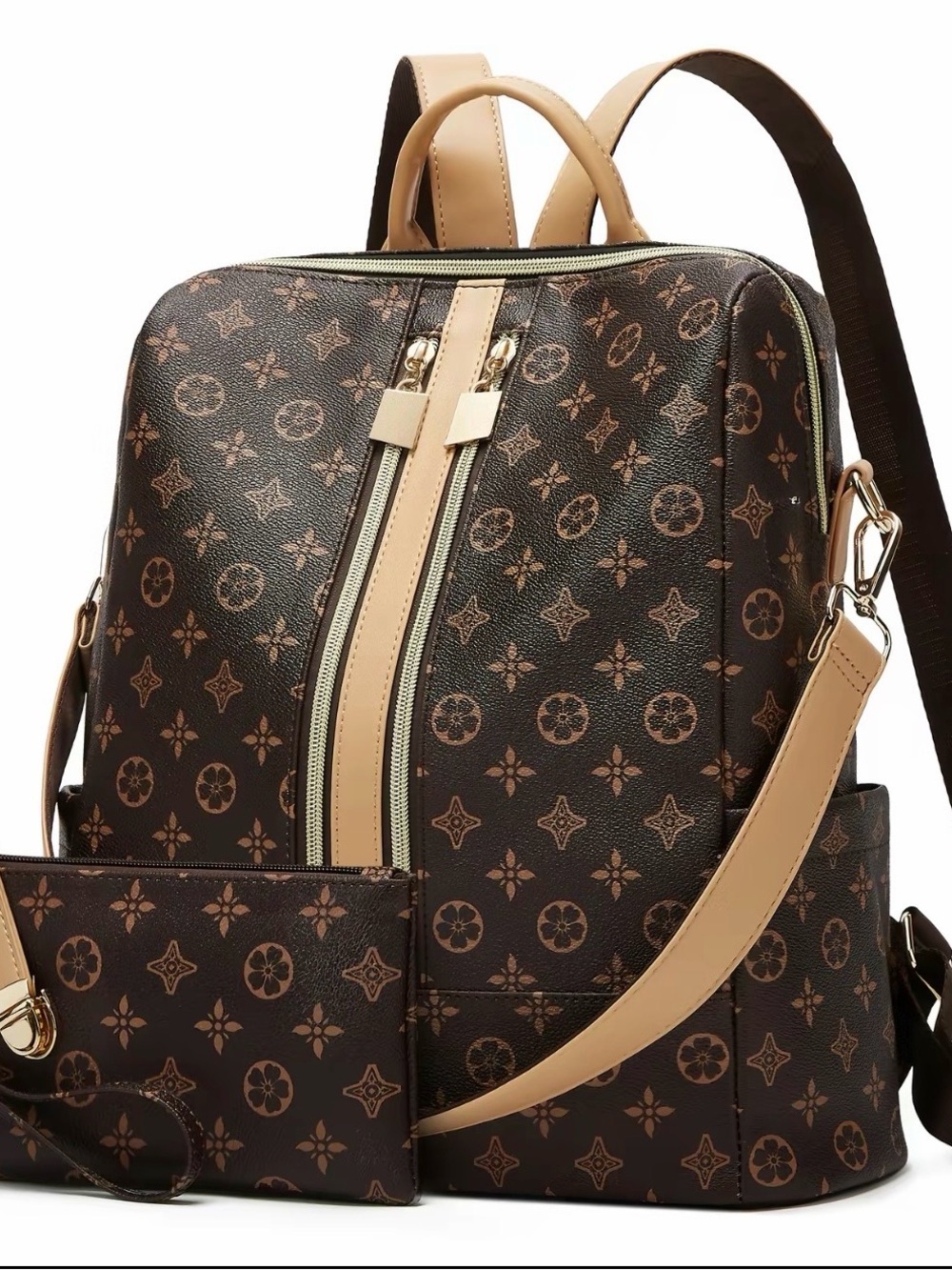 Brown Monogram Backpack with Tan Trim for Men